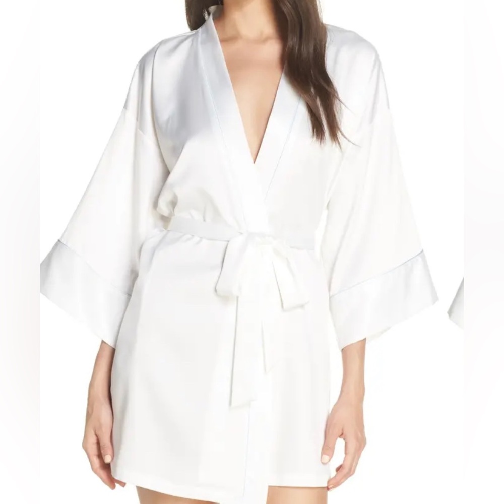 In Bloom satin brides robe embroidered with a cursive 'The Bride' and rhinestone
